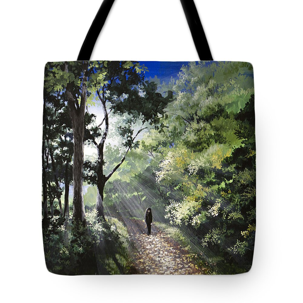 Sunlight Tote Bag featuring the painting Onward by Mary Palmer