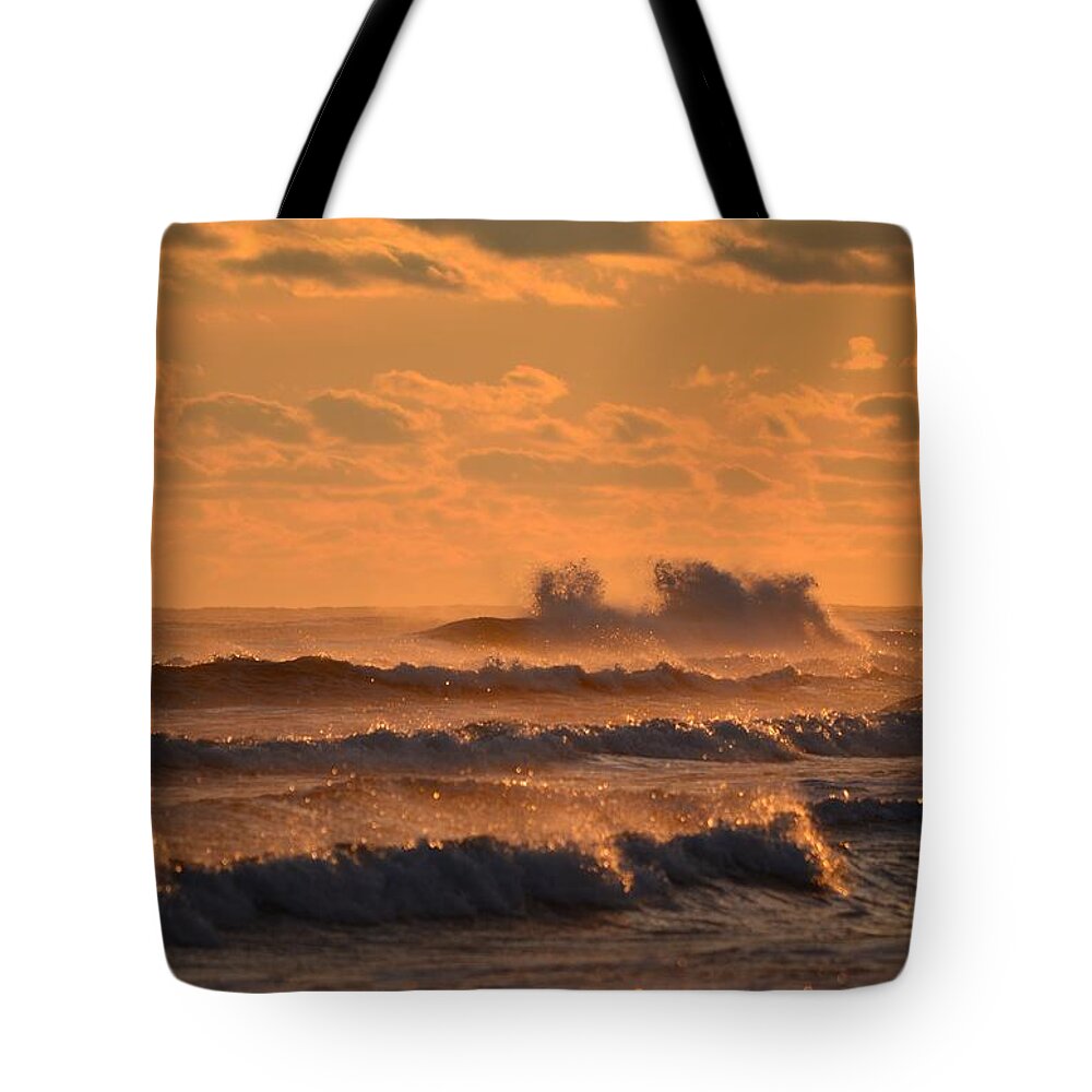 Opal Beach Tote Bag featuring the photograph Opal Beach Sunset Colors with Huge Waves by Jeff at JSJ Photography