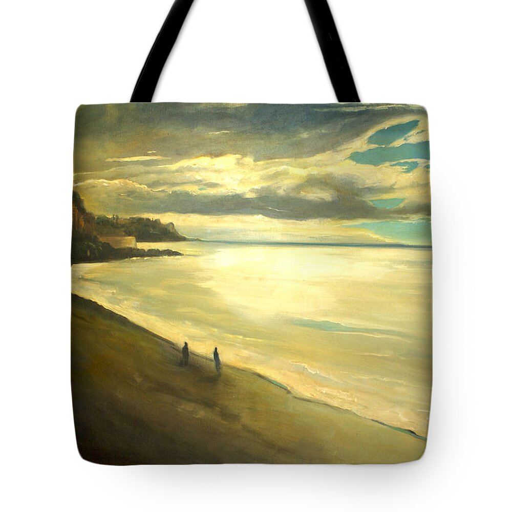 Lin Petershagen Tote Bag featuring the painting Opera Plage - In Nice by Lin Petershagen