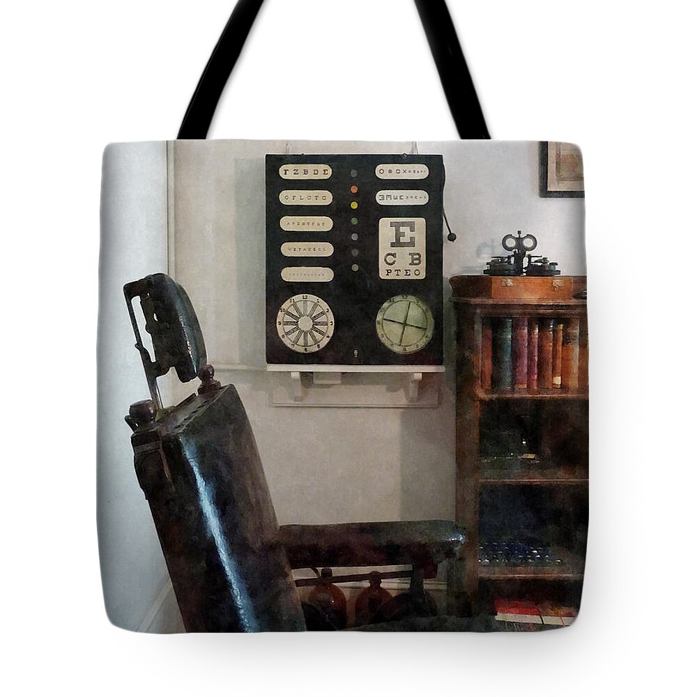 Eye Chart Tote Bag featuring the photograph Optometrist - Eye Doctor's Office with Eye Chart by Susan Savad
