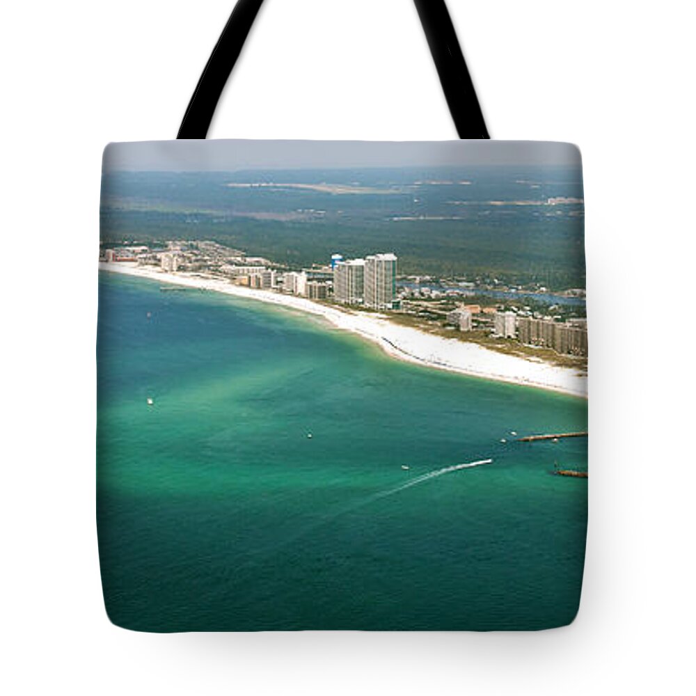 Aerial Tote Bag featuring the photograph Looking N W Across Perdio Pass to Gulf Shores by Gulf Coast Aerials -