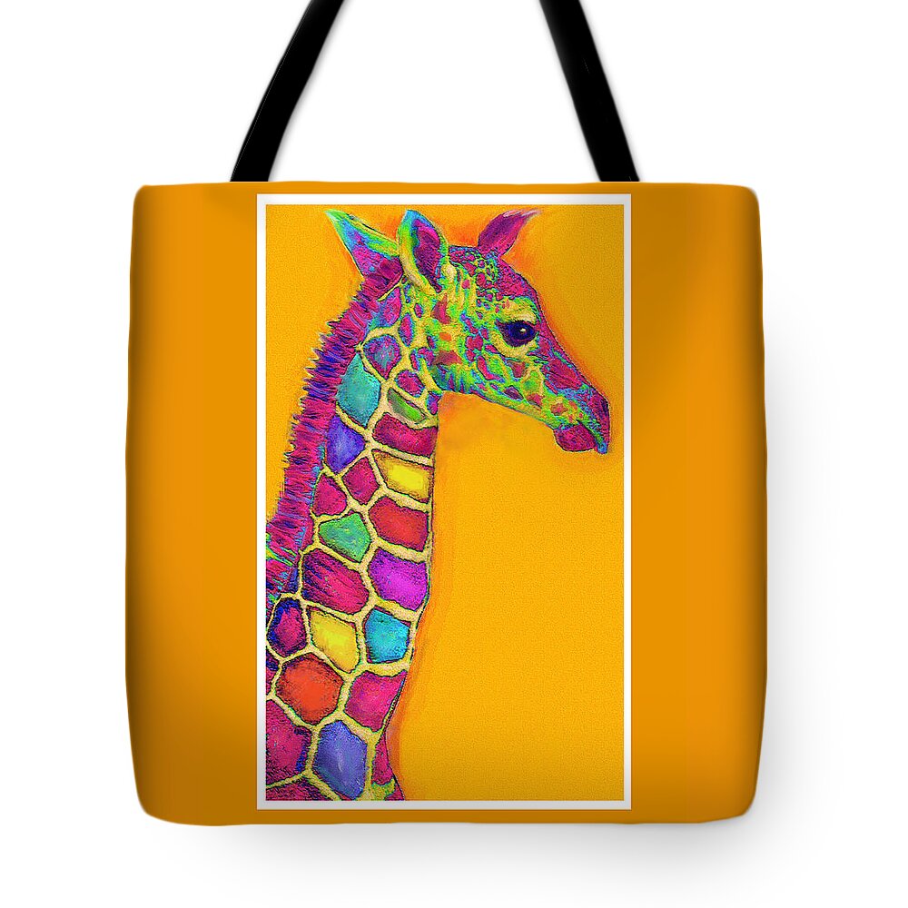 Giraffe Tote Bag featuring the digital art Orange Carosel Giraffe by Jane Schnetlage