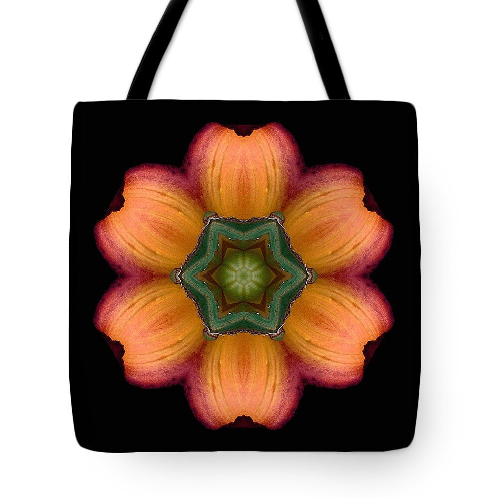 Flower Tote Bag featuring the photograph Orange Daylily Flower Mandala by David J Bookbinder