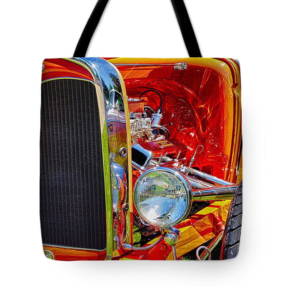 Hot Rod Tote Bag featuring the photograph Orange ford by Ron Roberts