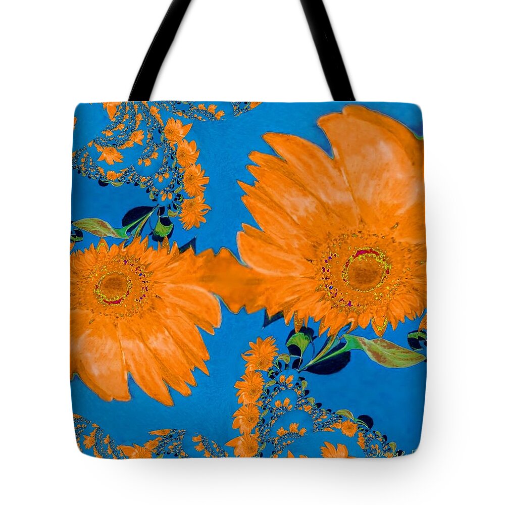 Orange Tote Bag featuring the digital art Orange Fractal Sunflower by Jamie Frier