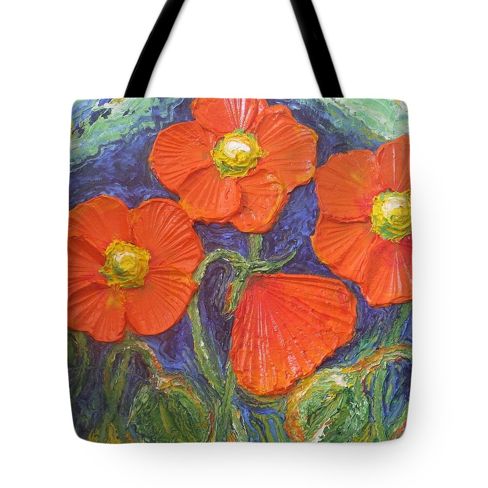 Orange Tote Bag featuring the painting Orange Poppies by Paris Wyatt Llanso