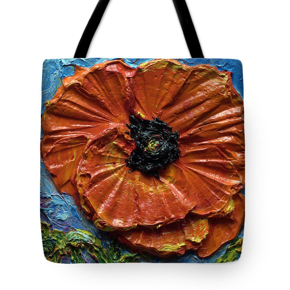 Red Tote Bag featuring the painting Single Red Poppy by Paris Wyatt Llanso