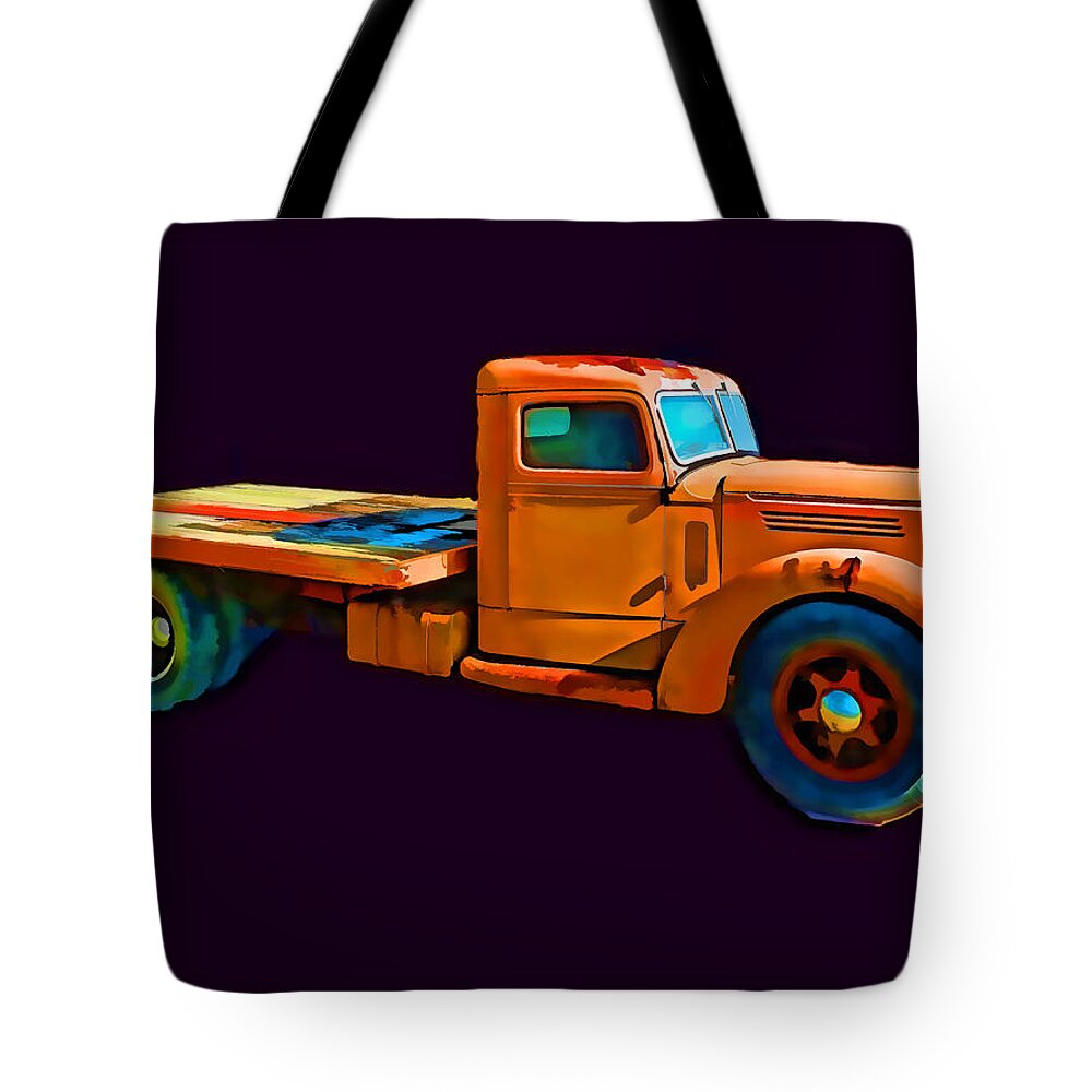 Old Truck Tote Bag featuring the photograph Orange Truck Rough Sketch by Cathy Anderson