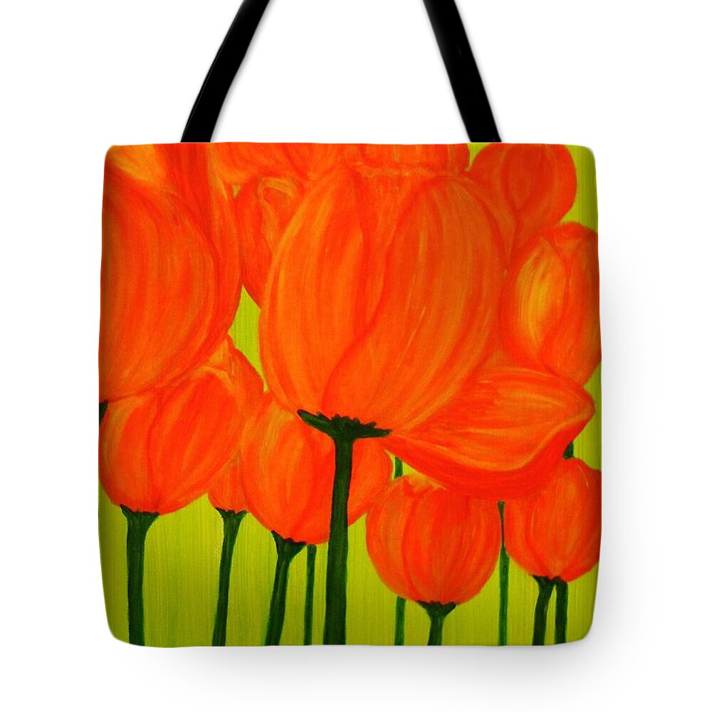 Bouquet Of Orange Tulips Art Prints Tote Bag featuring the painting Orange Tulip Pops by Celeste Manning