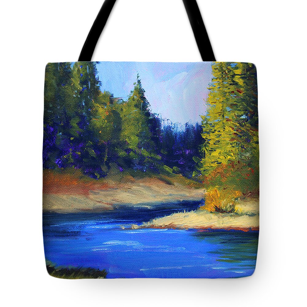 Oregon Tote Bag featuring the painting Oregon River Landscape by Nancy Merkle