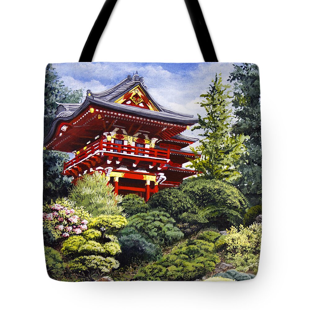 Japanese Tea Garden Tote Bag featuring the painting Oriental Treasure by Mary Palmer