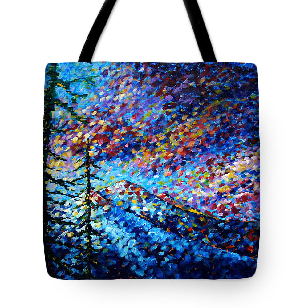 Abstract Tote Bag featuring the painting Original Abstract Impressionist Landscape Contemporary Art by MADART Mountain Glory by Megan Duncanson