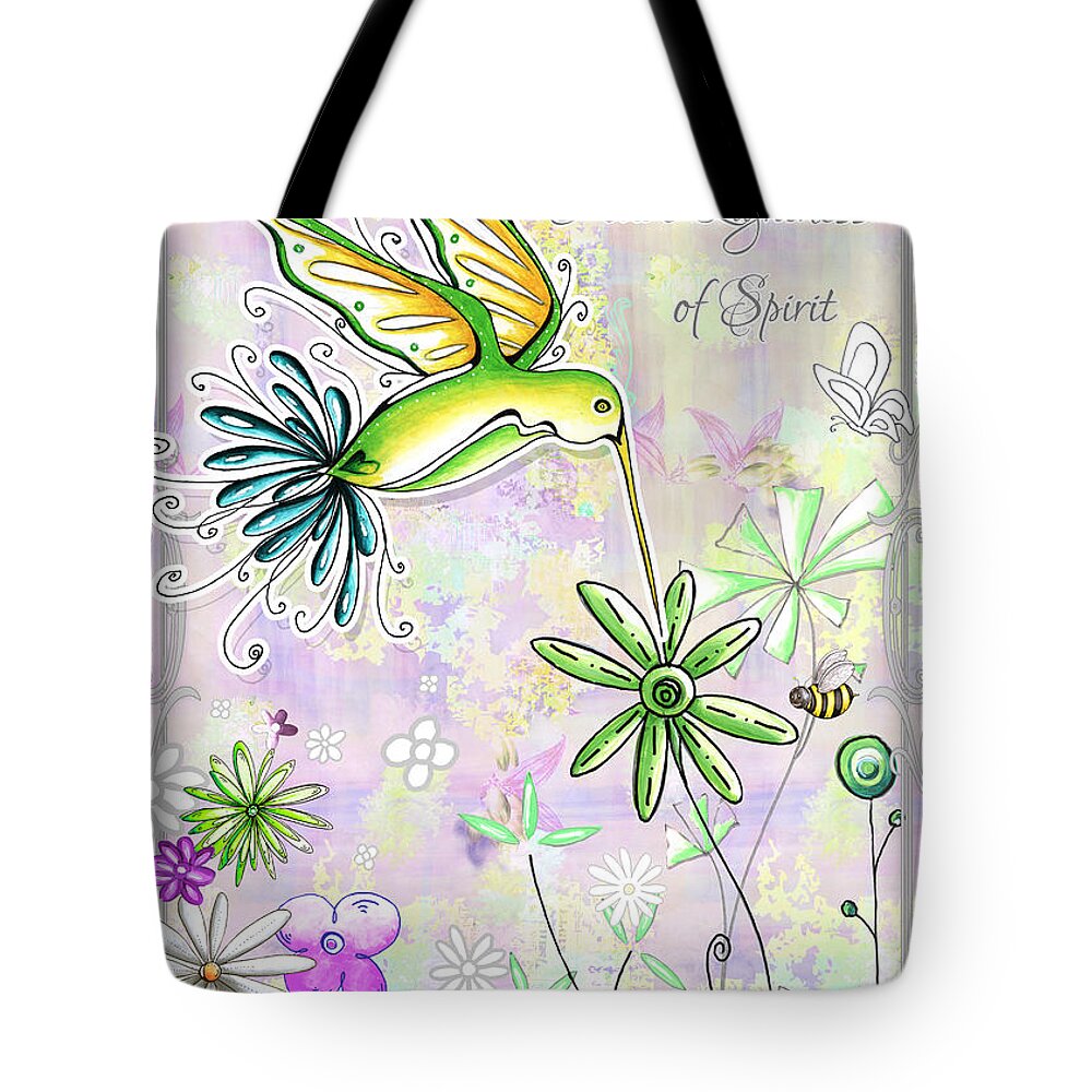 Hummingbird Tote Bag featuring the painting Original Inspirational Uplifting Hummingbird Floral Painting Art Quote Design by Megan Duncanson by Megan Aroon