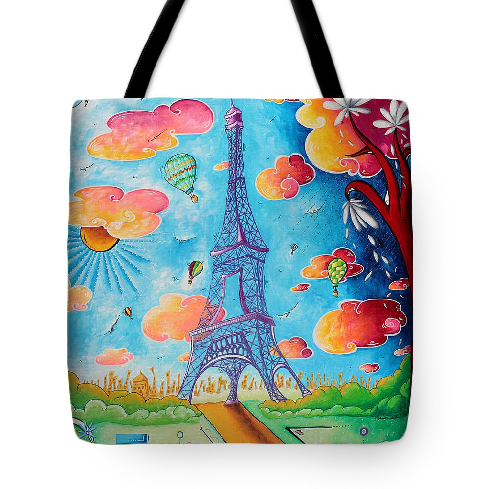 Paris Tote Bag featuring the painting Original Paris Eiffel Tower Pop Art Style Painting Fun and Chic by Megan Duncanson by Megan Aroon