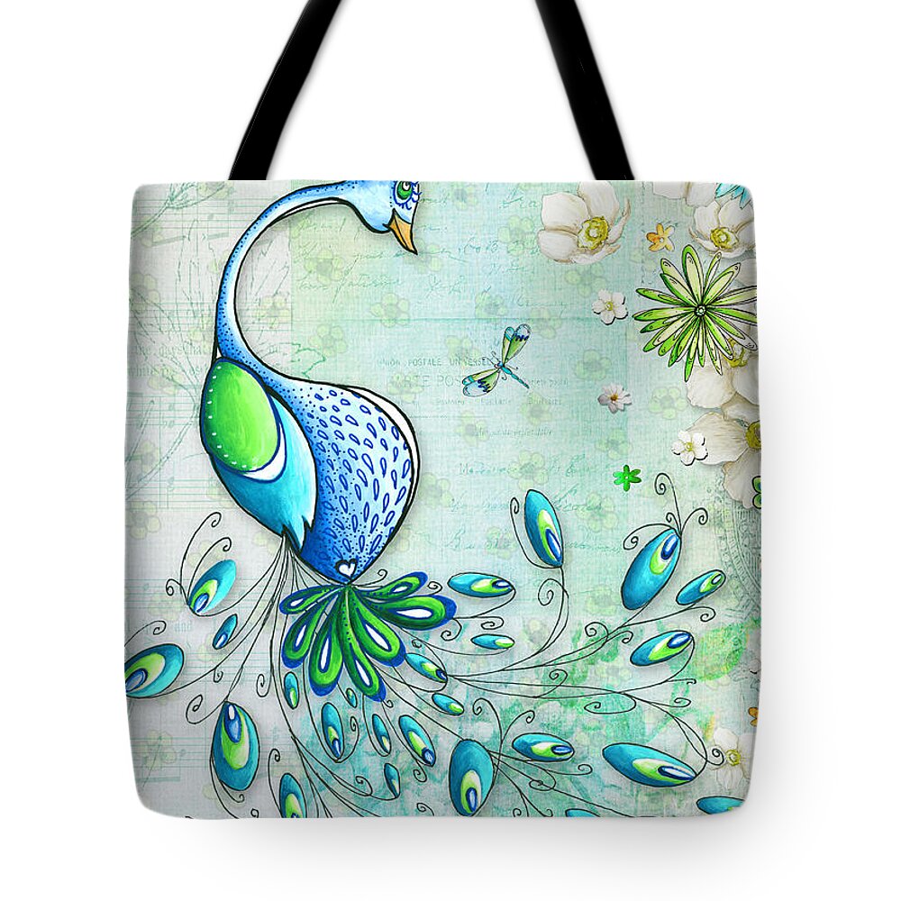 Peacock Tote Bag featuring the painting Original Peacock Painting Bird Art by Megan Duncanson by Megan Aroon