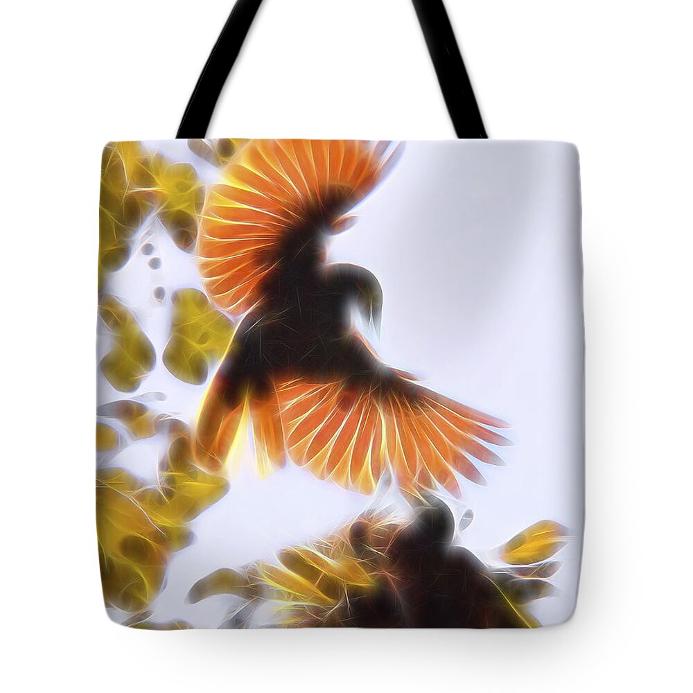Oropendula Tote Bag featuring the digital art Oropendula Courtship Dance by William Horden