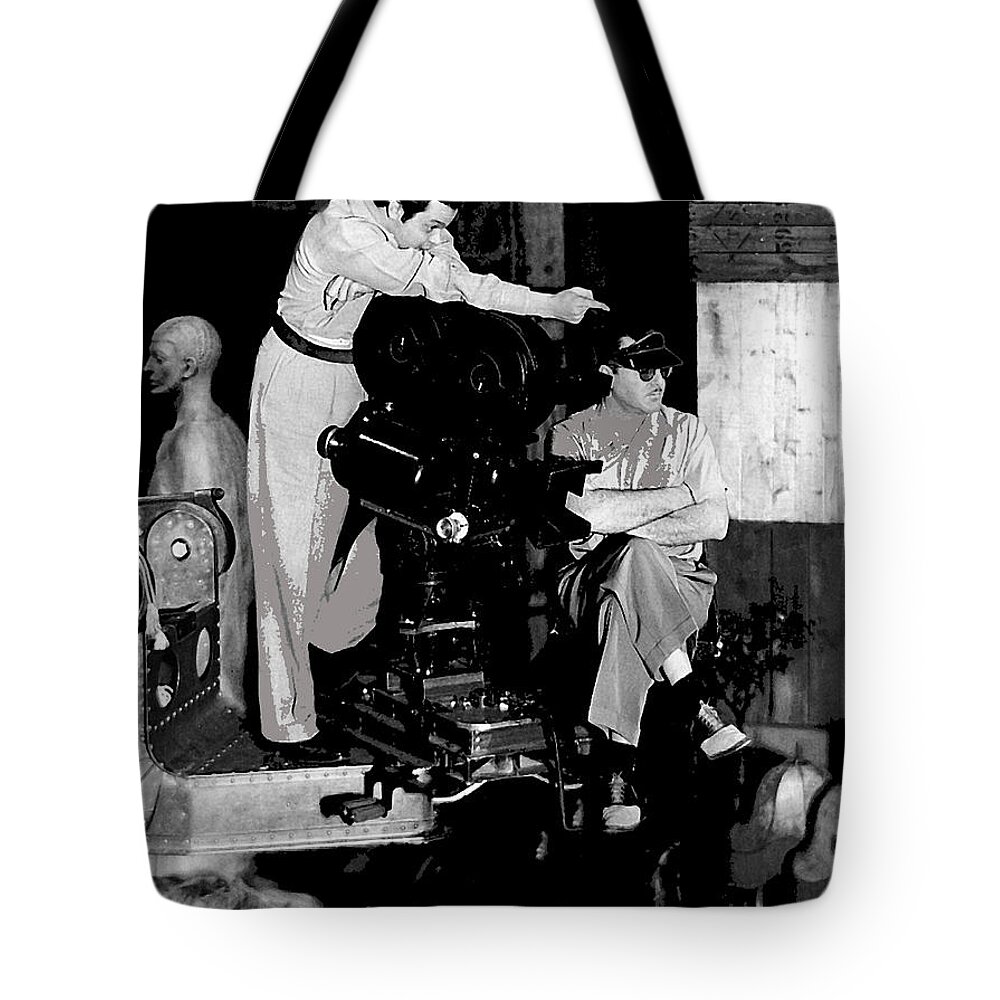 Orson Welles And Cinematographer Gregg Toland Citizen Kane Set 1940-2014 Tote Bag featuring the photograph Orson Welles and cinematographer Gregg Toland Citizen Kane set 1940-2014 by David Lee Guss