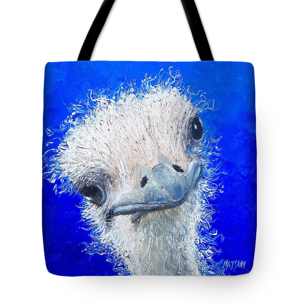 Ostrich Tote Bag featuring the painting Ostrich Painting 'Waldo' by Jan Matson by Jan Matson
