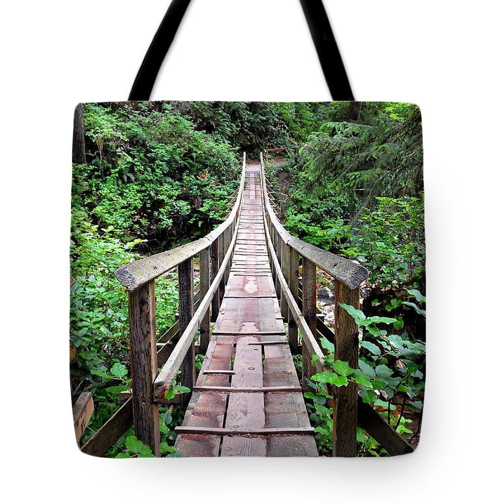 Oregon Tote Bag featuring the photograph Oswald Swinging Bridge by Rebecca Parker
