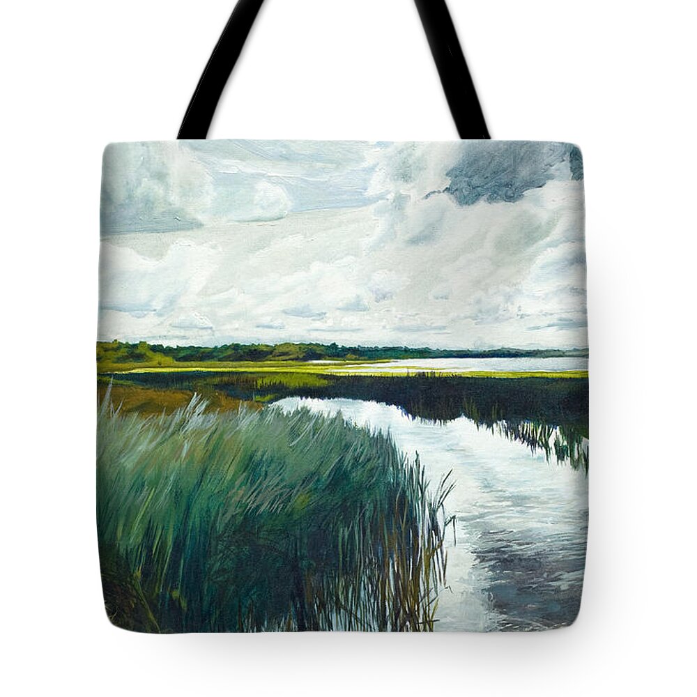 River Tote Bag featuring the painting Otter Tail River from Bridge by Lynn Hansen