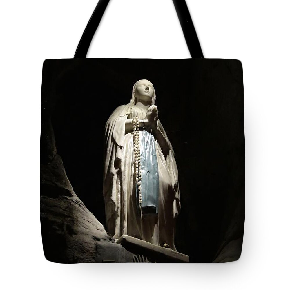 Lourdes Tote Bag featuring the photograph Our Lady of Lourdes Grotto at Night by Carol Groenen