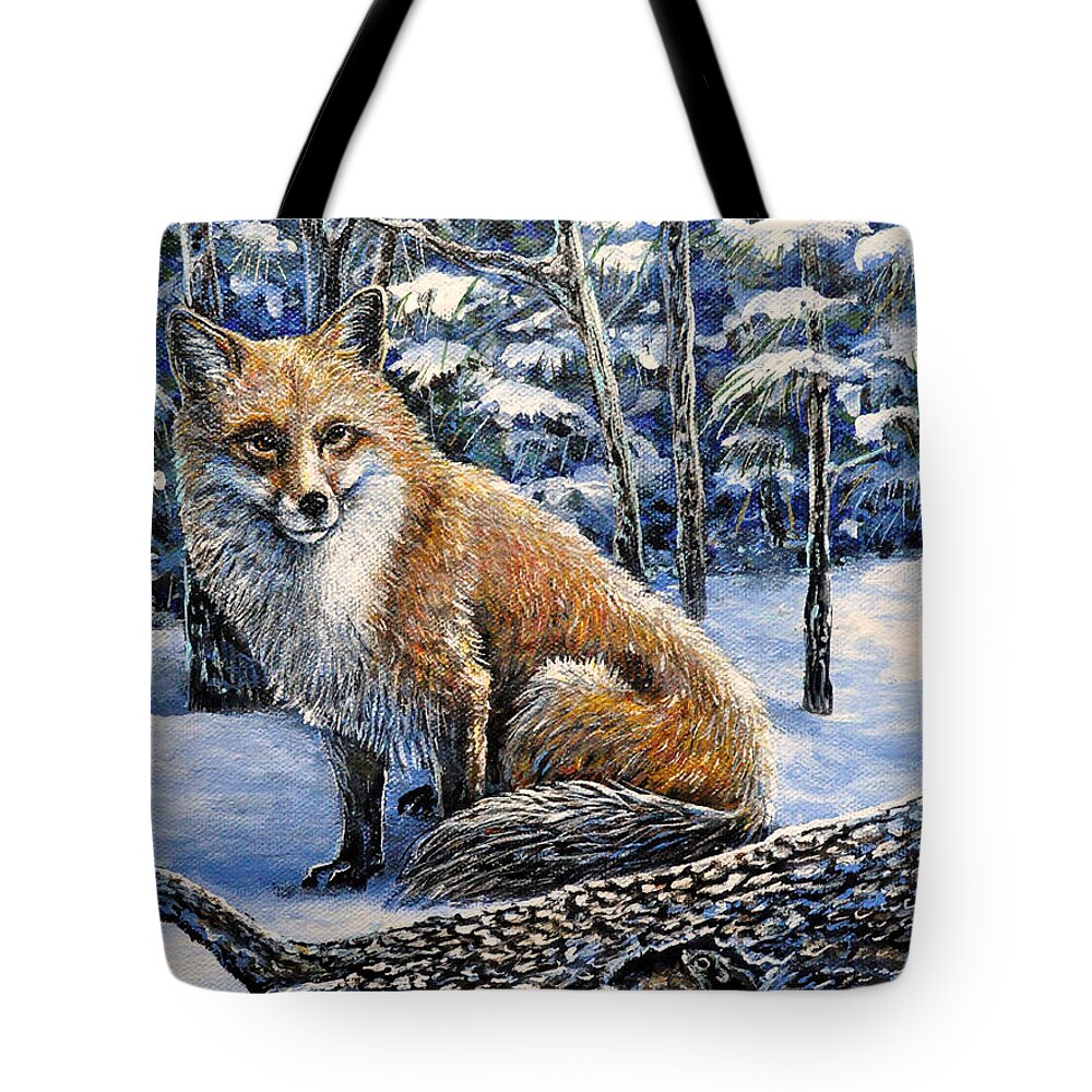 Nature Wildlife Fox Snow Winter Animal Mouse Tote Bag featuring the painting Outfoxed by Gail Butler