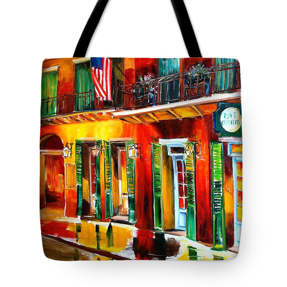 New Orleans Tote Bag featuring the painting Outside Pat O'Brien's Bar by Diane Millsap