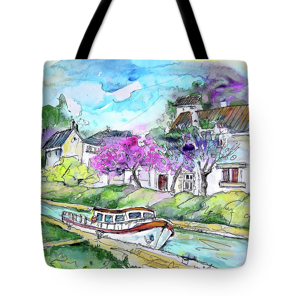 Travel Tote Bag featuring the painting Ouzouer sur Trezee in France 01 by Miki De Goodaboom