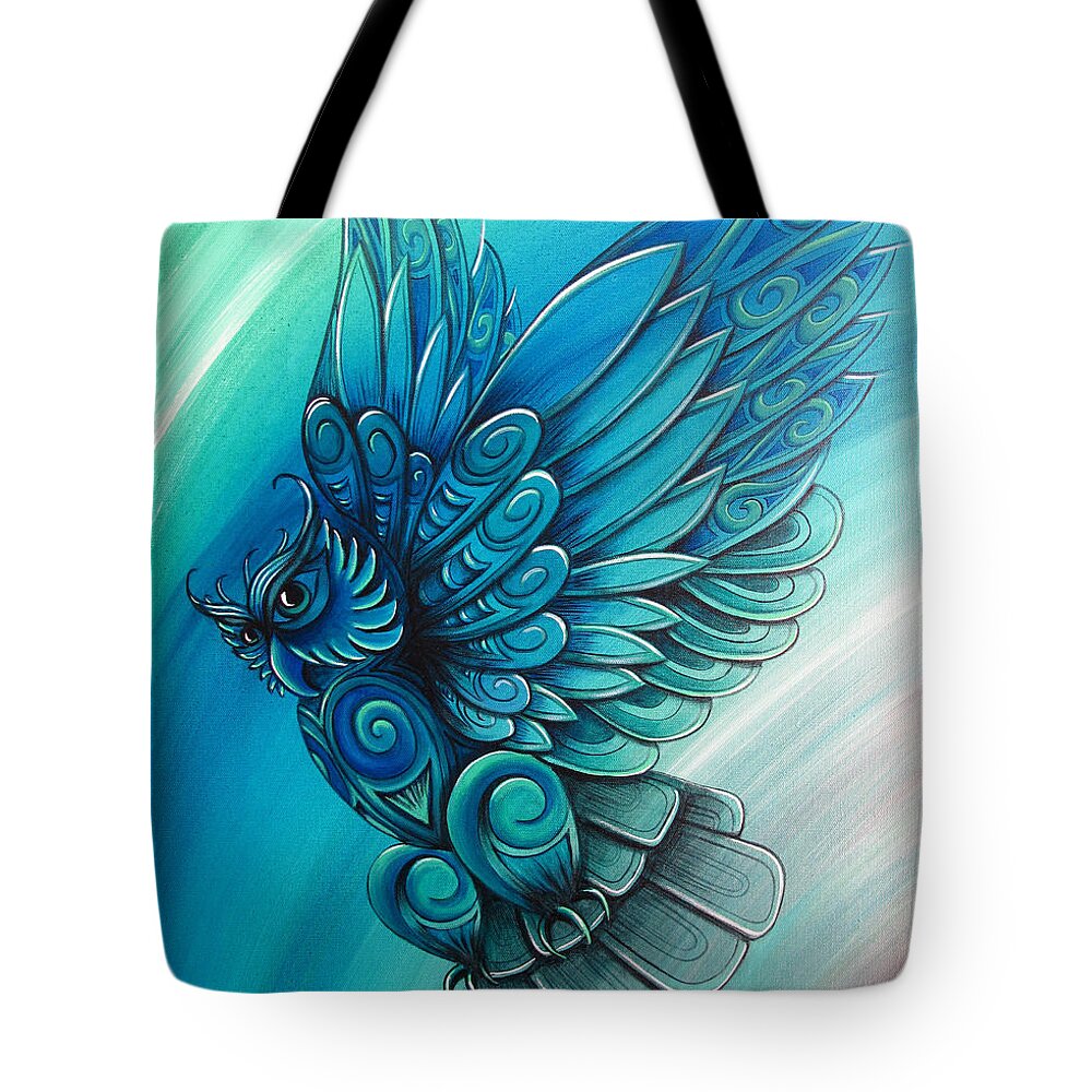 Owl Tote Bag featuring the painting Owl by New Zealand Artist Reina Cottier by Reina Cottier