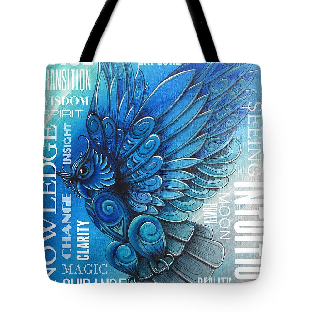 Owl Tote Bag featuring the painting Owl Totem Wordart by Reina Cottier