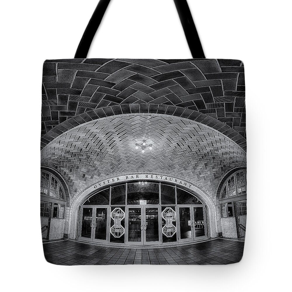 Empire State Tote Bag featuring the photograph Oyster Bar BW by Susan Candelario