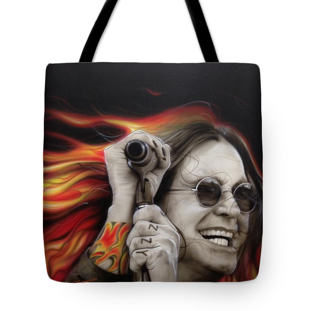 Ozzy Osbourne Tote Bag featuring the painting Ozzy's Fire by Christian Chapman Art