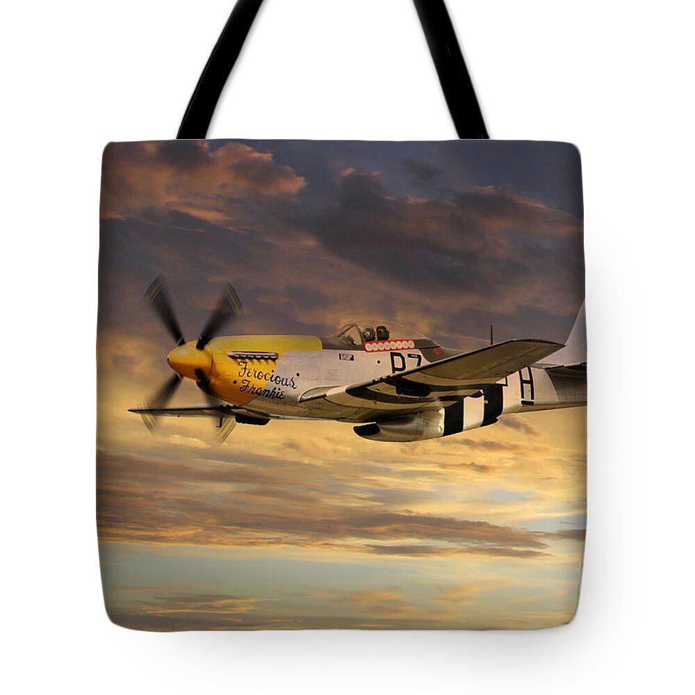 P51 Mustang Tote Bag featuring the digital art P-51 Ferocious Frankie by Airpower Art