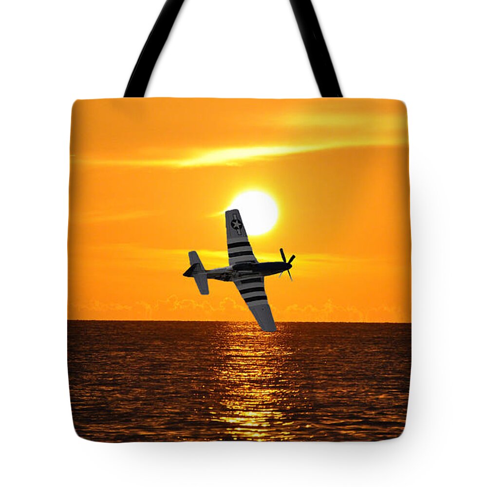 Sunset Tote Bag featuring the photograph P-51 Sunset by John Black