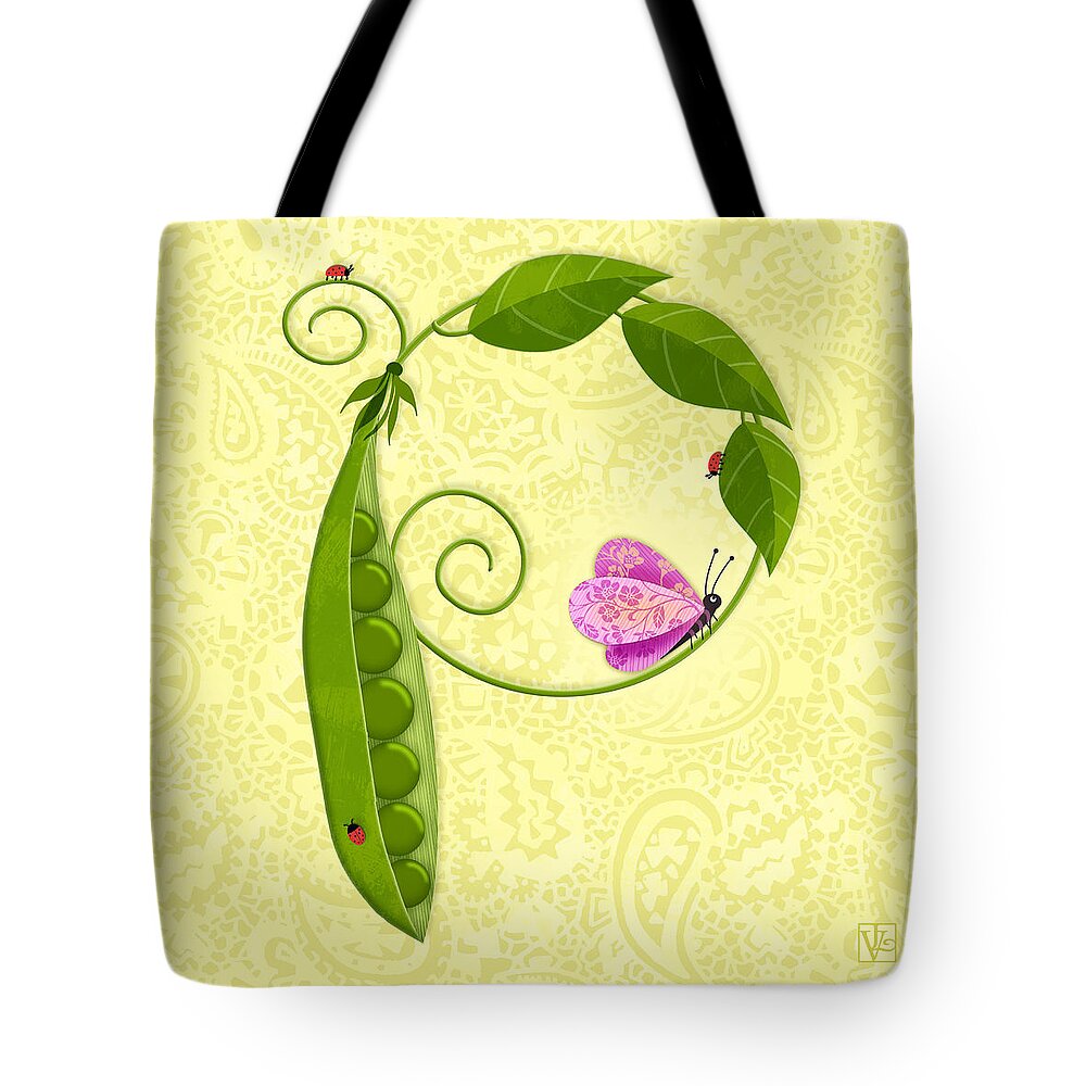 Letter P Tote Bag featuring the digital art P is for Peas in a Pod by Valerie Drake Lesiak
