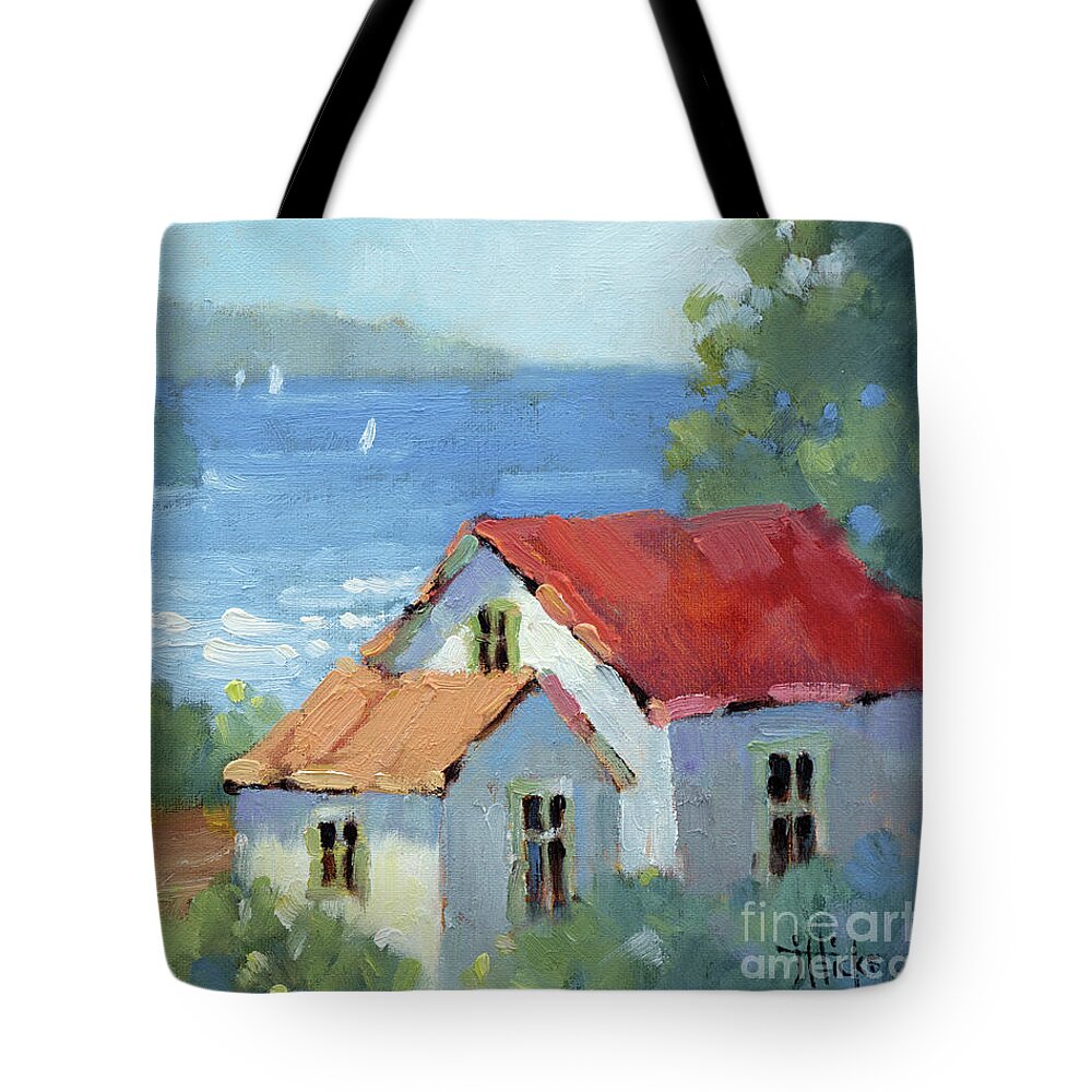 Impressionism Tote Bag featuring the painting Pacific View Cottage by Joyce Hicks