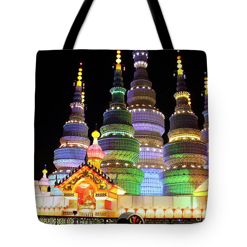 Chinese Lantern Festival Tote Bag featuring the photograph Pagoda Lantern Made with Porcelain Tableware by Lingfai Leung