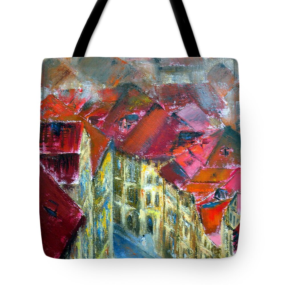 Prague Tote Bag featuring the painting Prague by Uma Krishnamoorthy