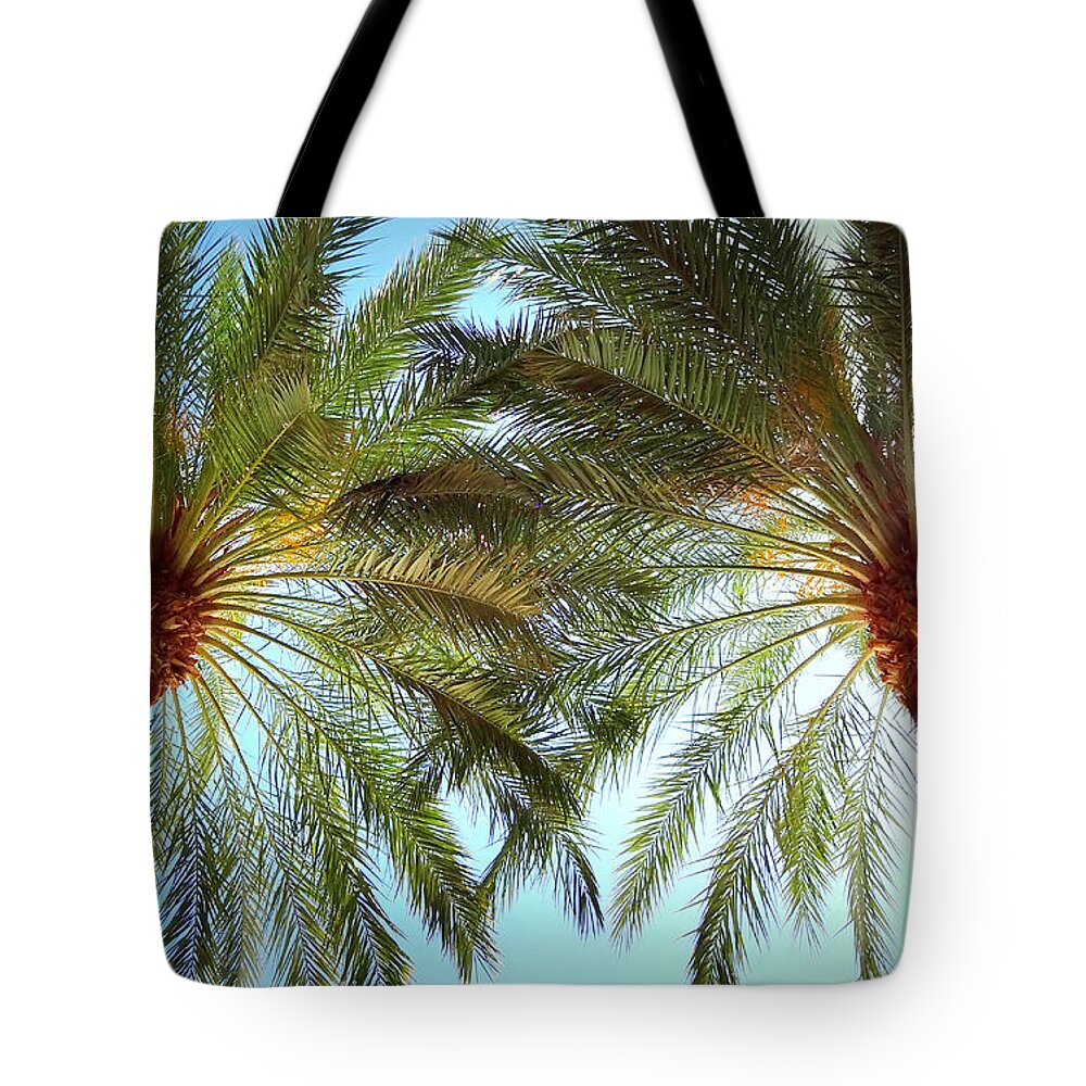 Palm Trees Tote Bag featuring the photograph Pair of Palms Vegas style by Donna Spadola