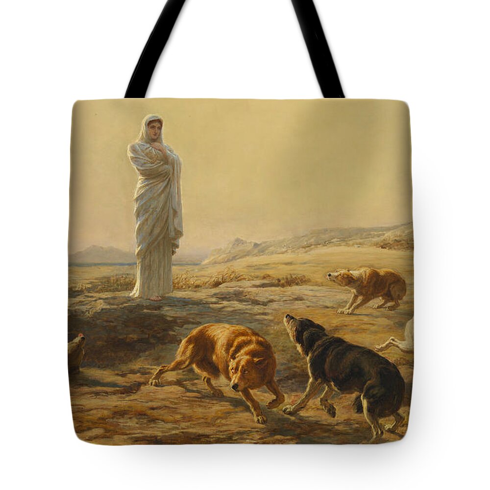 Briton Riviere Tote Bag featuring the painting Pallas Athena and the Herdsmans Dogs by Briton Riviere
