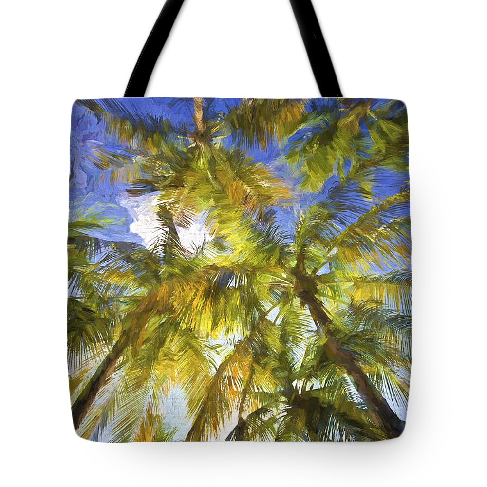 Abstract Tote Bag featuring the painting Palm Trees of Aruba by David Letts