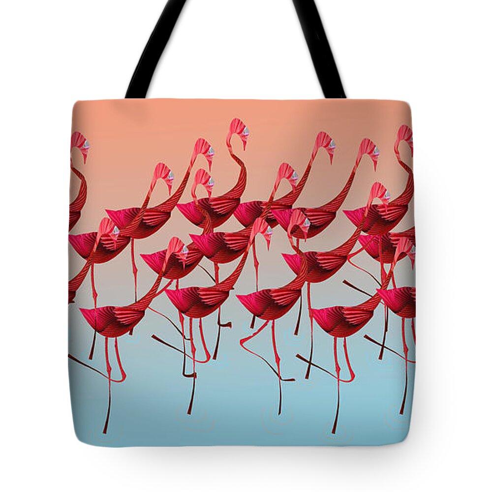 Abstract Tote Bag featuring the digital art Palmingos by Stephanie Grant