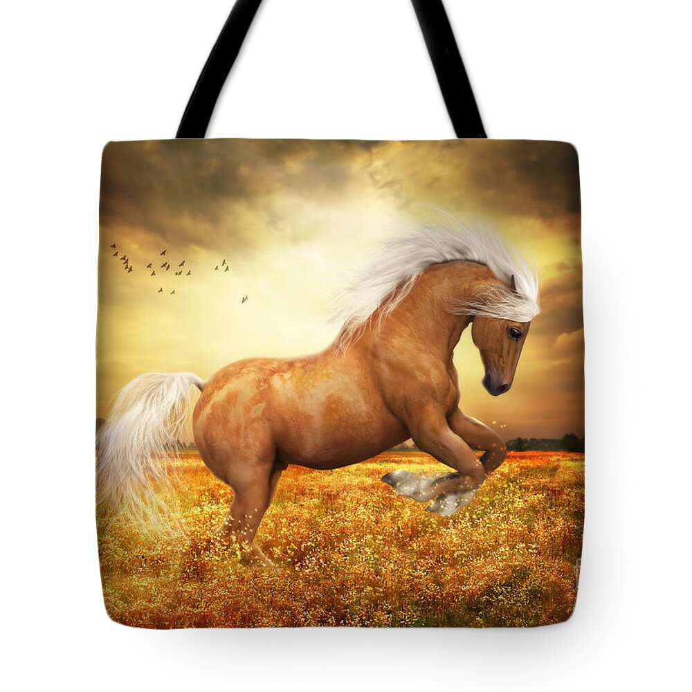 Palomino Tote Bag featuring the painting Palomino Horse Sundance by Shanina Conway