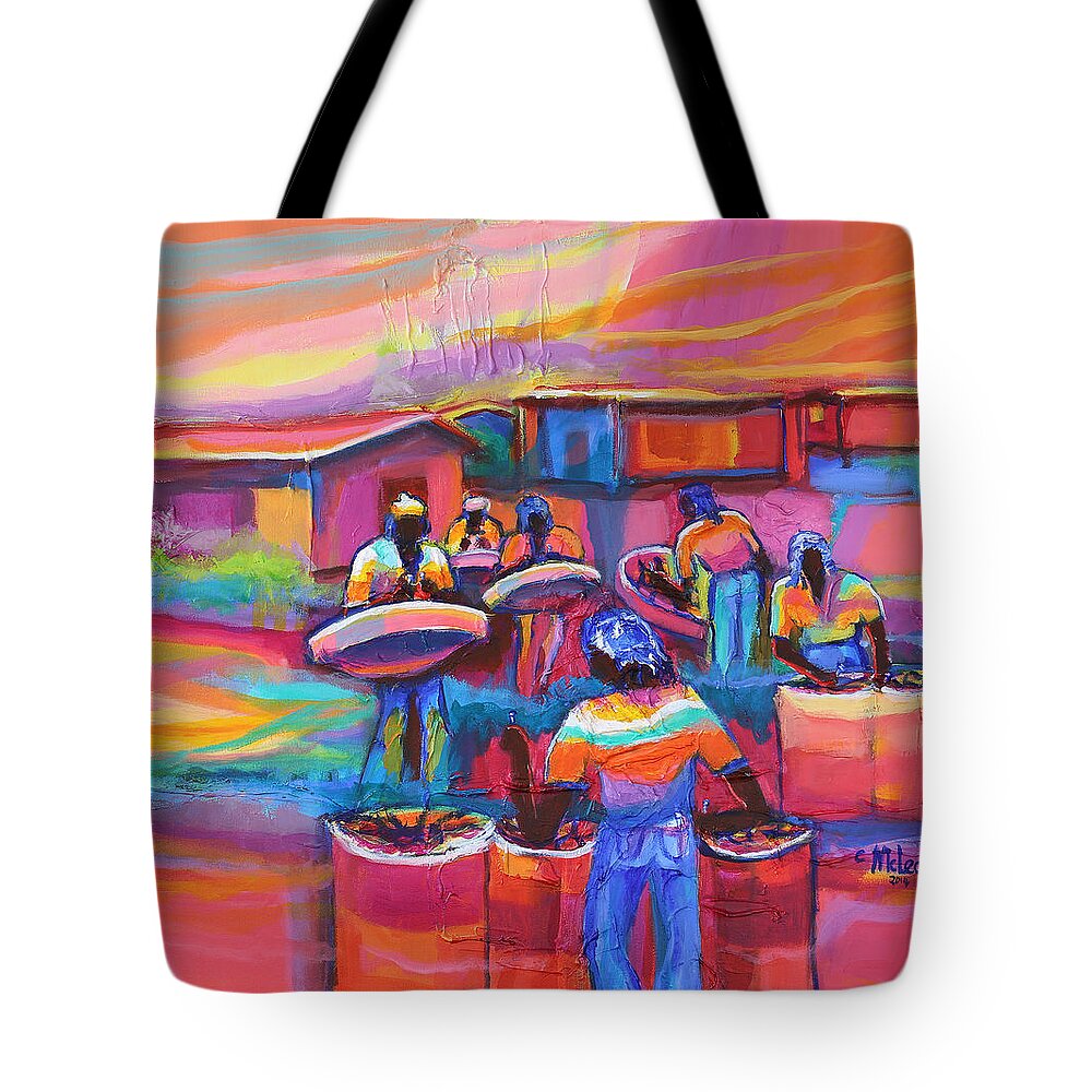 Abstract Tote Bag featuring the painting Pan Yard by Cynthia McLean