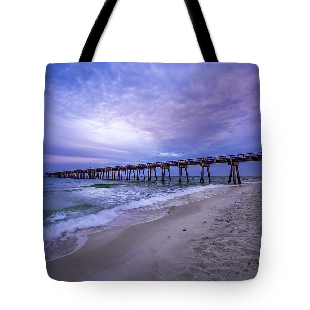 Beach Tote Bag featuring the photograph Panama City Beach Pier in the Morning by David Morefield