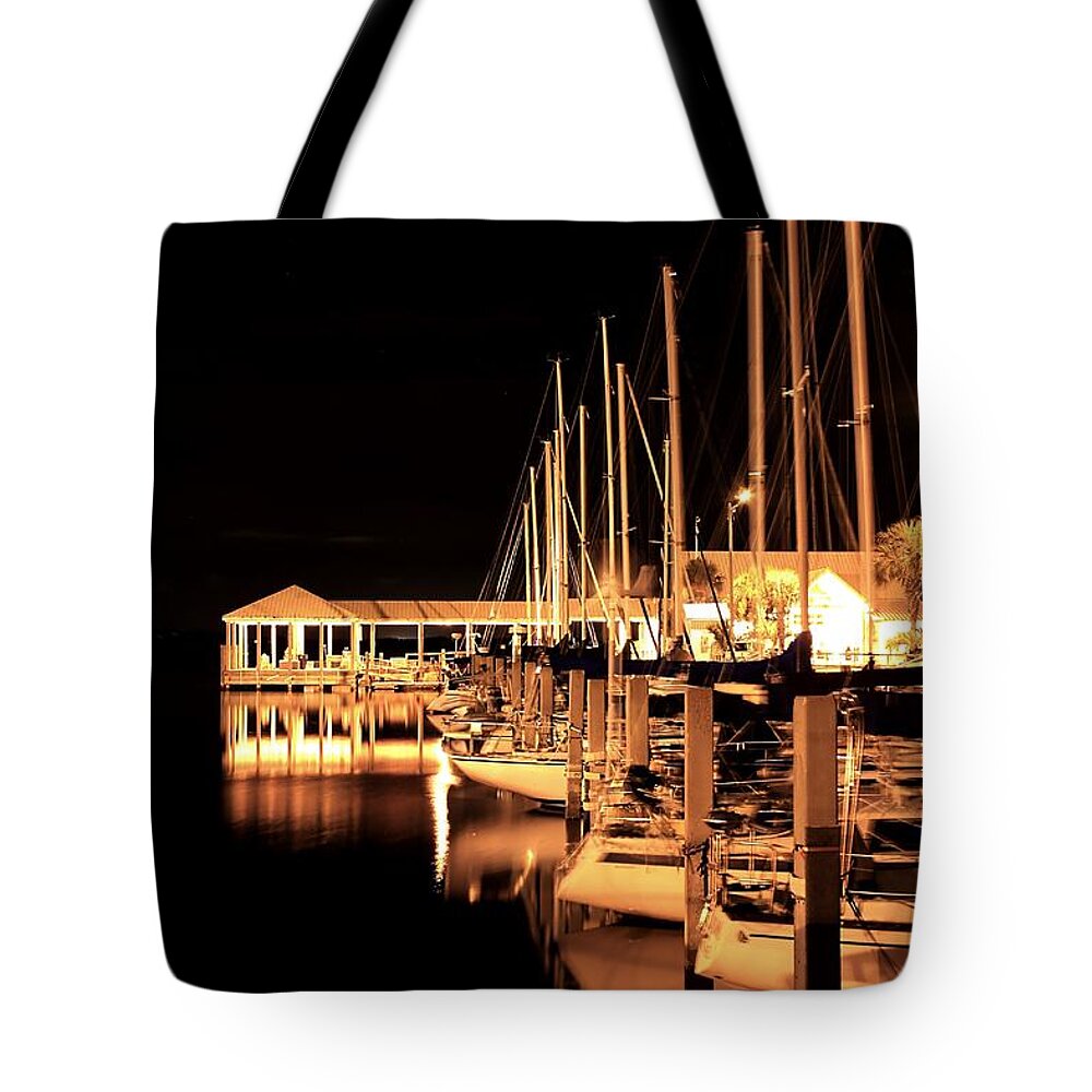 Night Tote Bag featuring the photograph Panama City Marina by Debra Forand