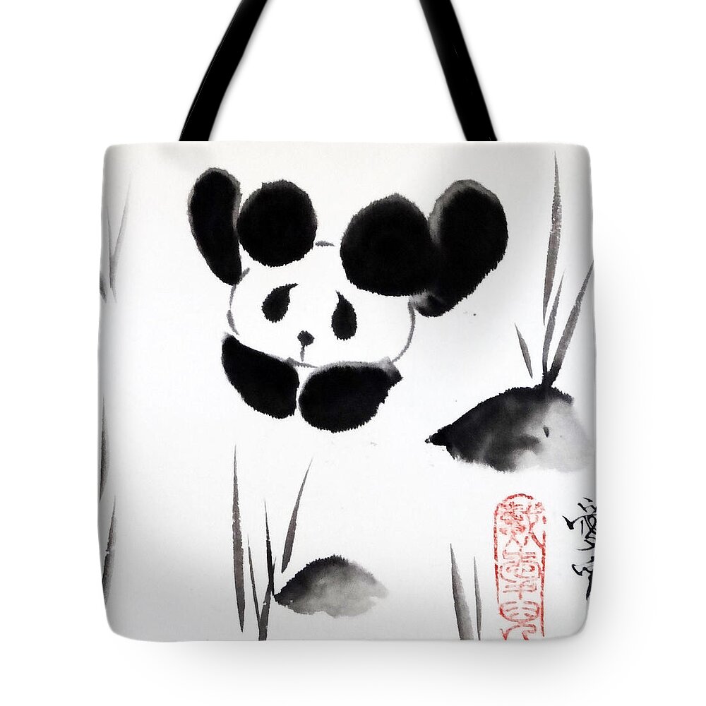 Panda Tote Bag featuring the painting Panda Time by Oiyee At Oystudio