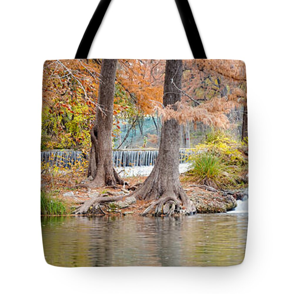 Guadalupe River Tote Bag featuring the photograph Panorama of Guadalupe River in Hunt Texas Hill Country by Silvio Ligutti