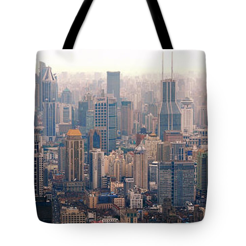 Panoramic Tote Bag featuring the photograph Panoramic View Of Puxi by Wei Fang