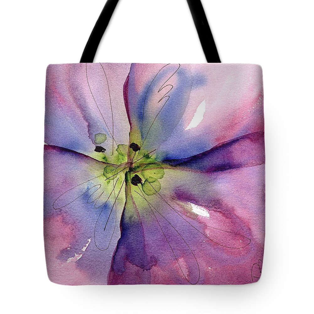 Watercolor Tote Bag featuring the painting Pansy 2 by Dawn Derman